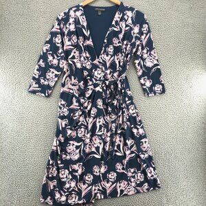 A Pea In The Pod Dress Womens Medium Maternity Blue Floral Wrap Knee 3/4 Sleeve